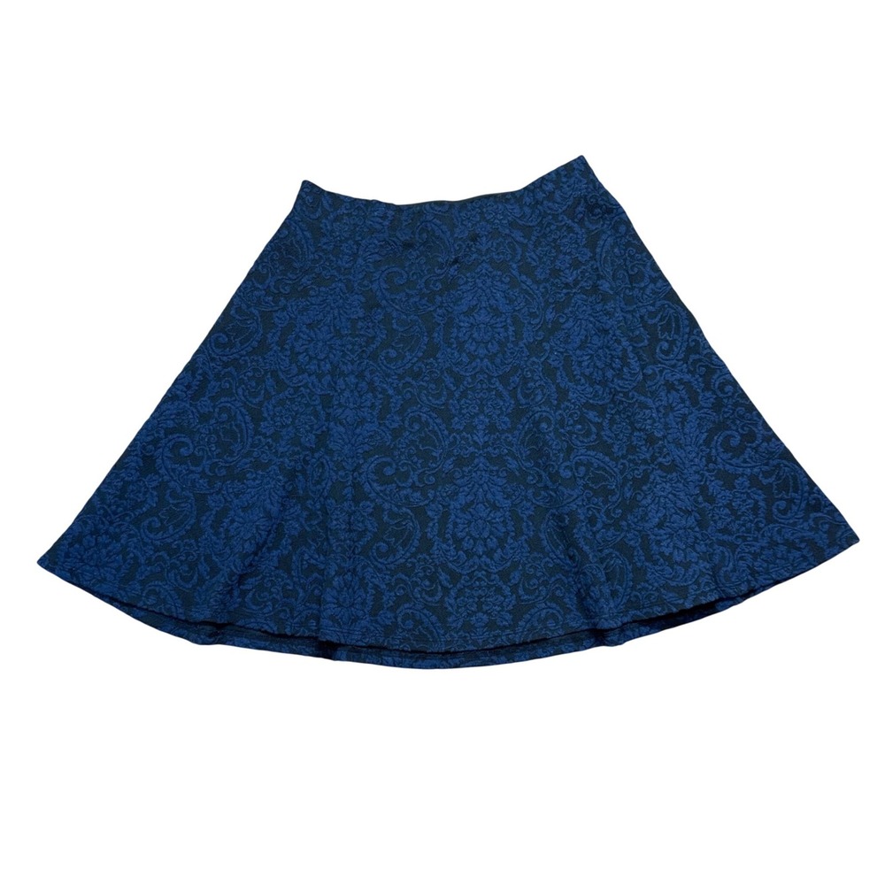 Maeve Anthropologie‎ Navy Blue Black Damask Jacquard A-Line Skater Skirt Small